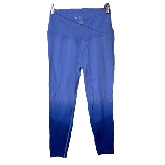 SHEFIT Pants - SheFit Crossover Waist Cutout High Rise Leggings Blue Ombré Women’s Size Medium